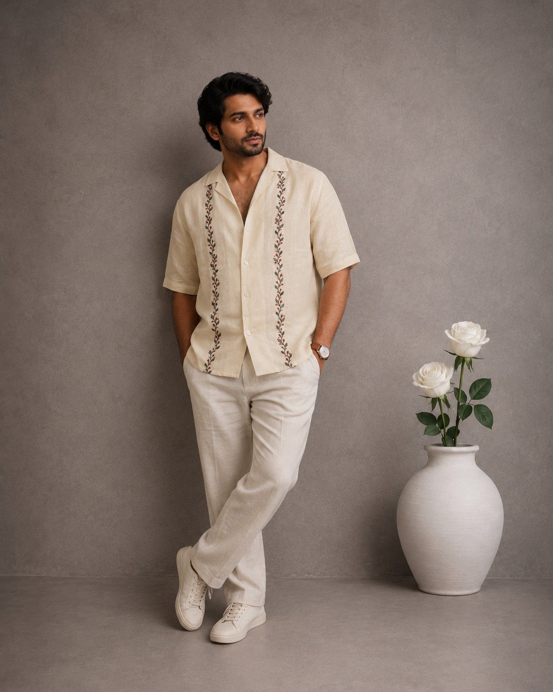 Beige Linen Blend Shirt
